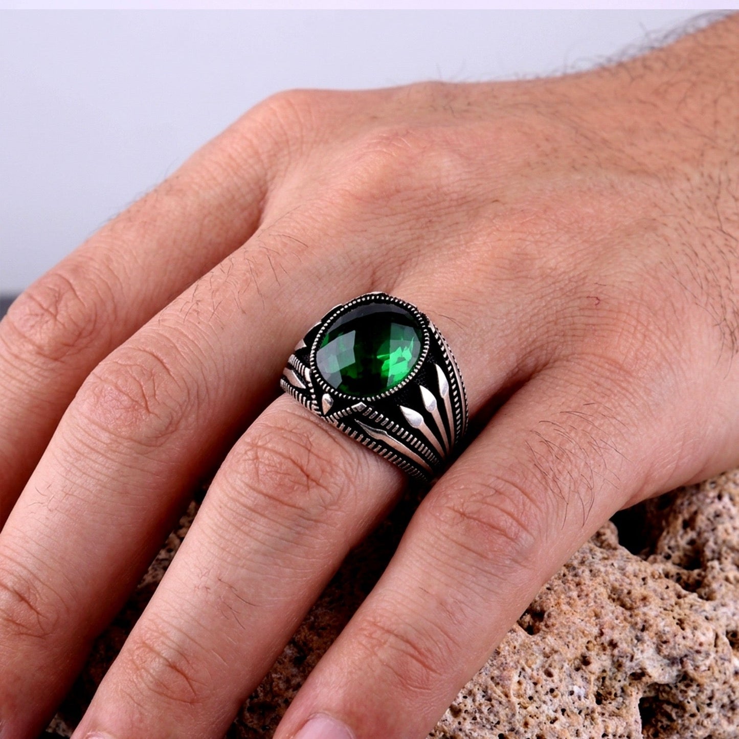 Groene Zirkonia Herenring | 925 Zilver
