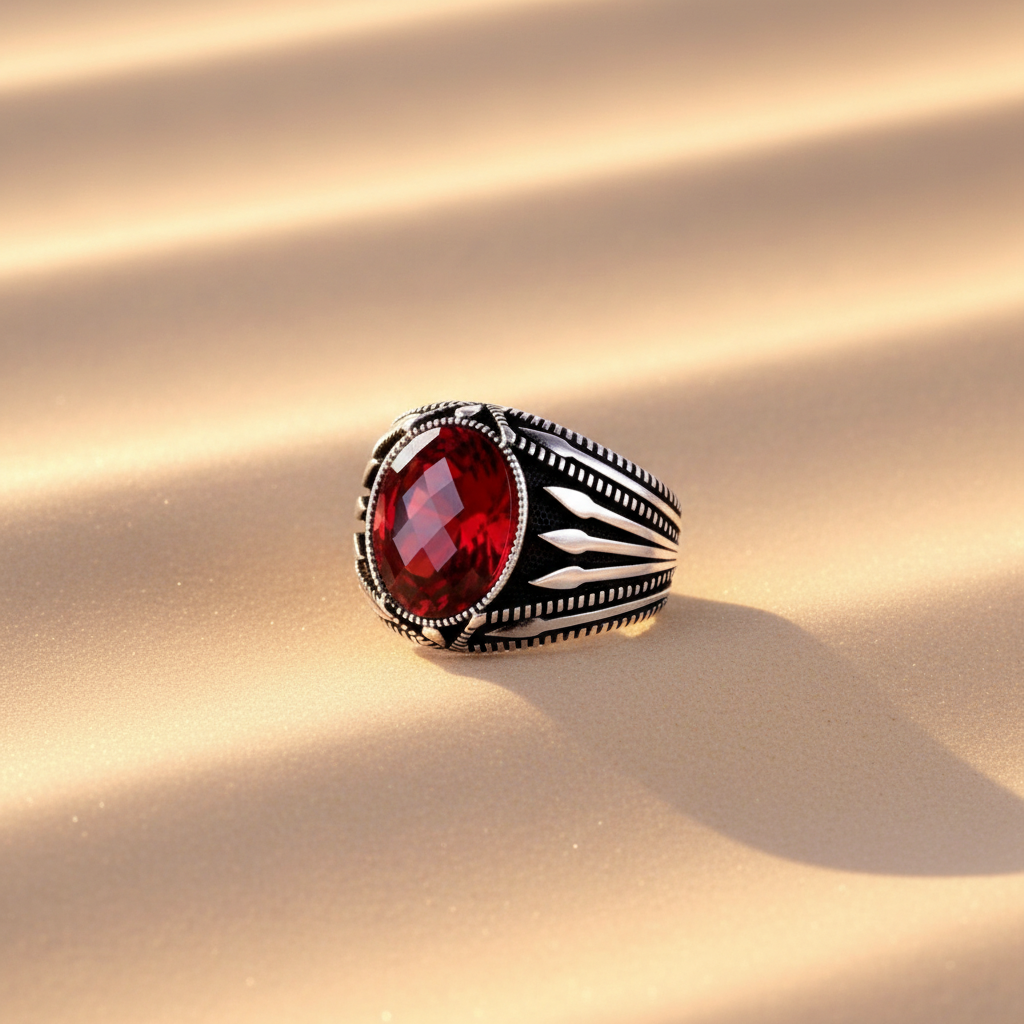 Rode Zirkonia Herenring | 925 Zilver