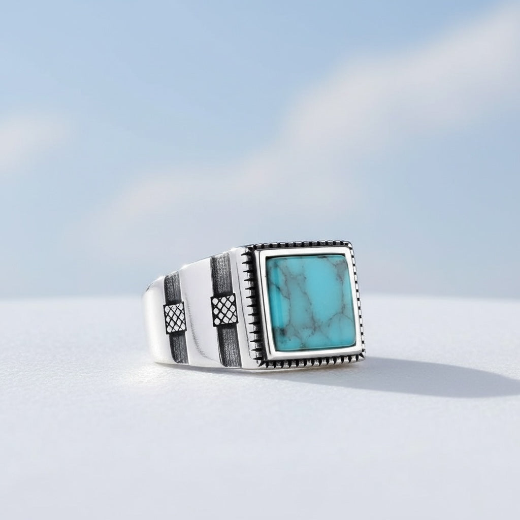 925 Sterling Silber Herrenring mit türkisfarbenem Stein