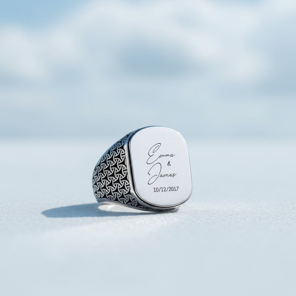 925 Sterling Silver Herrenring mit eigenem Namensgravur -2