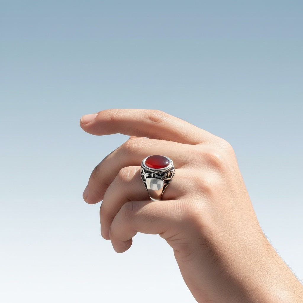 Silbermännerring mit Achatstein