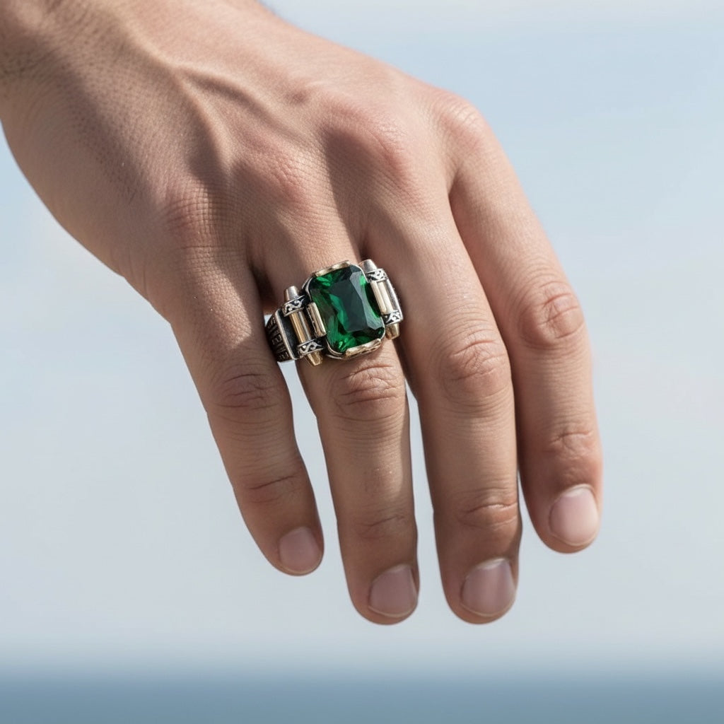 Herenring met Groene Zirkonia – 925 Sterling Zilver