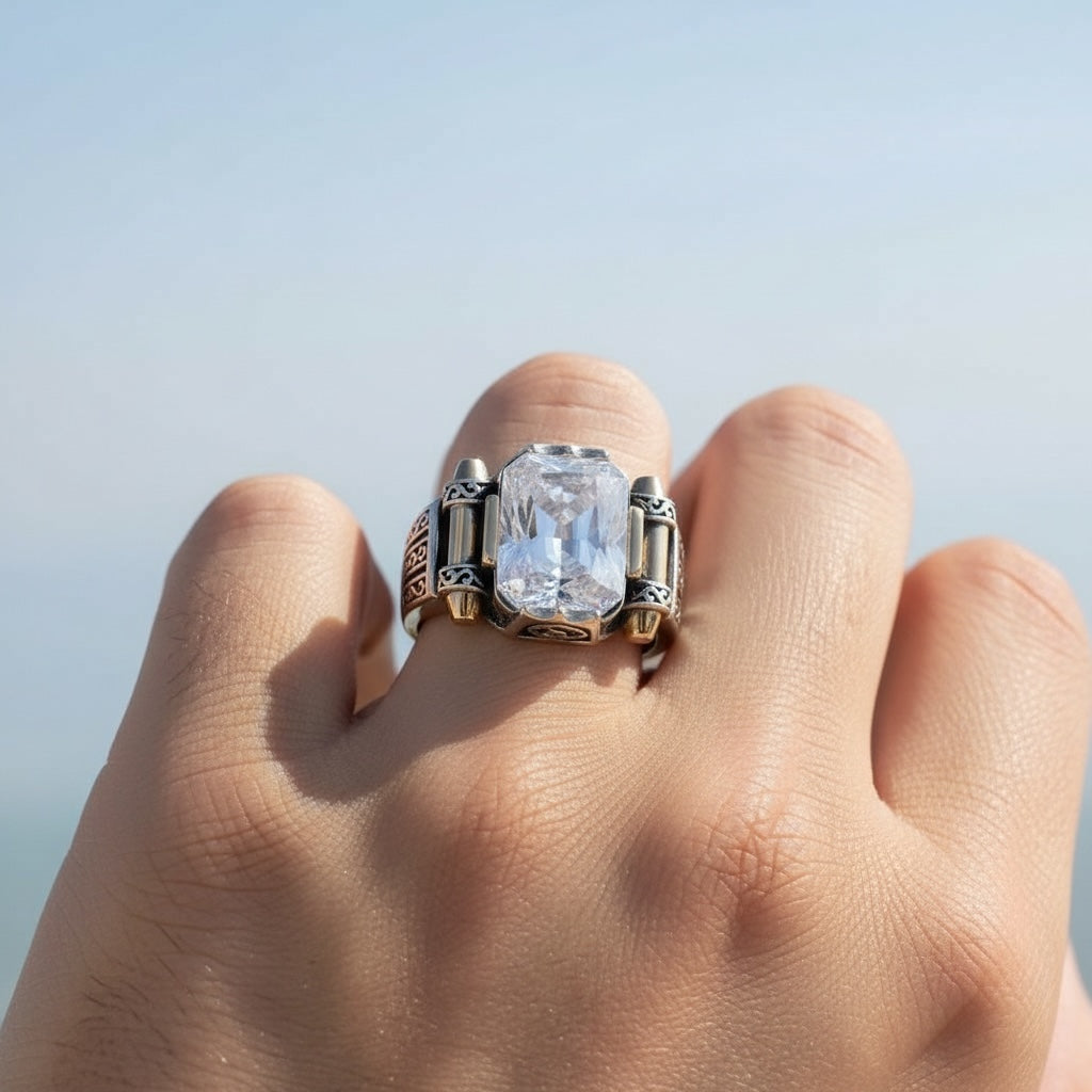 Herrenring mit weißer Zirkonia - 925 Sterlingsilber