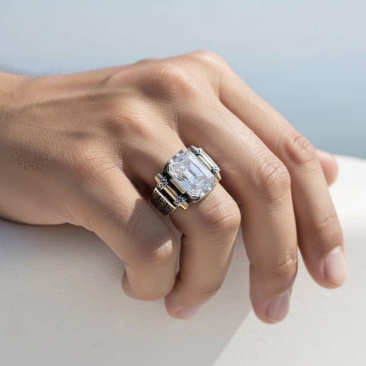 Herrenring mit weißer Zirkonia - 925 Sterlingsilber