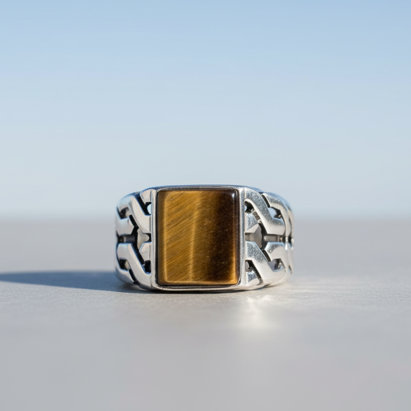 Herrenring aus 925er Silber mit Tigerauge Stein LMR263