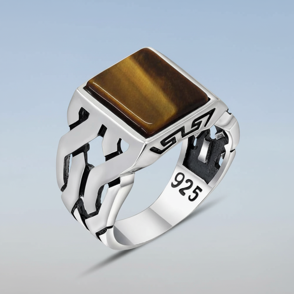 Herrenring aus 925er Silber mit Tigerauge Stein LMR263