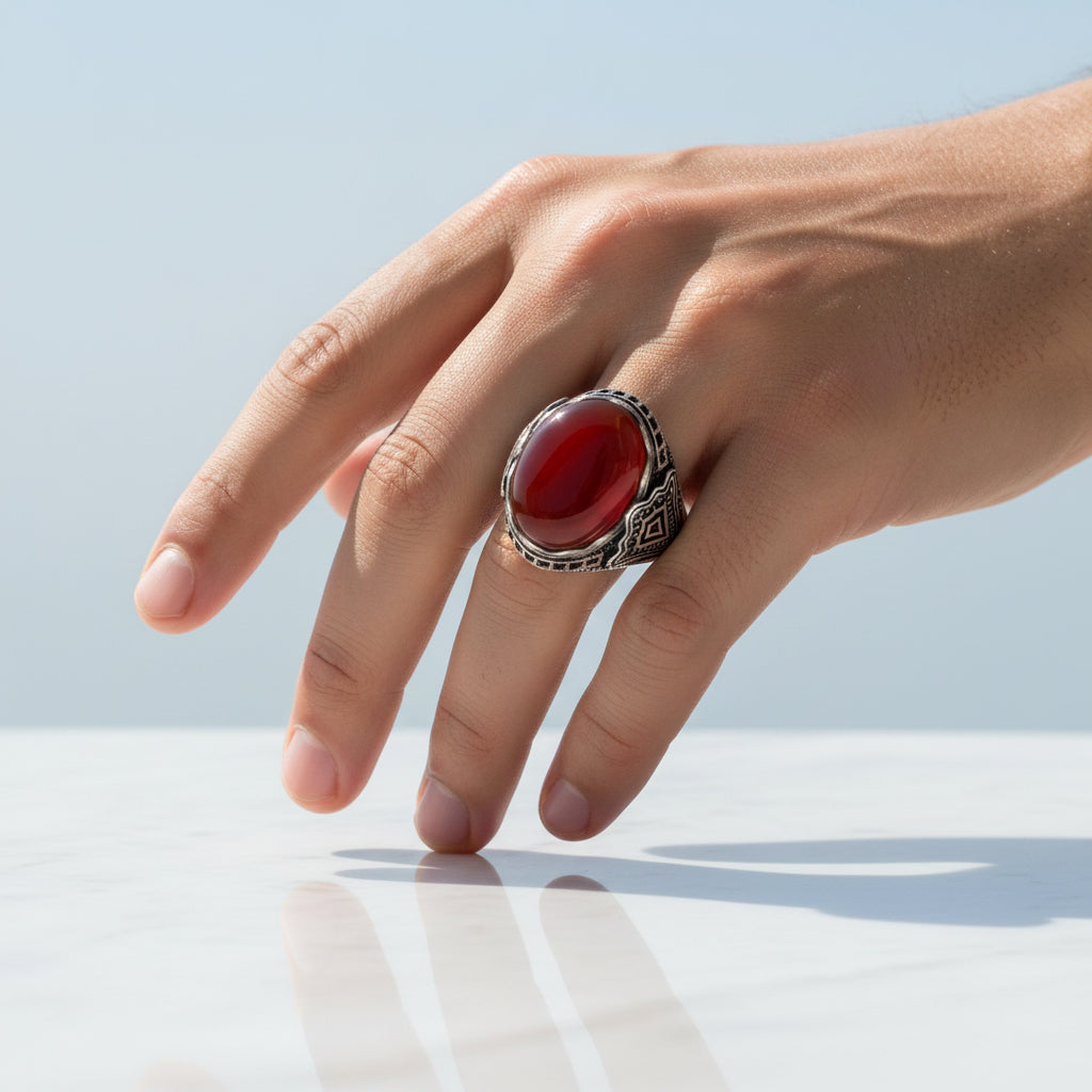 Silberner Herrenring mit Achatstein