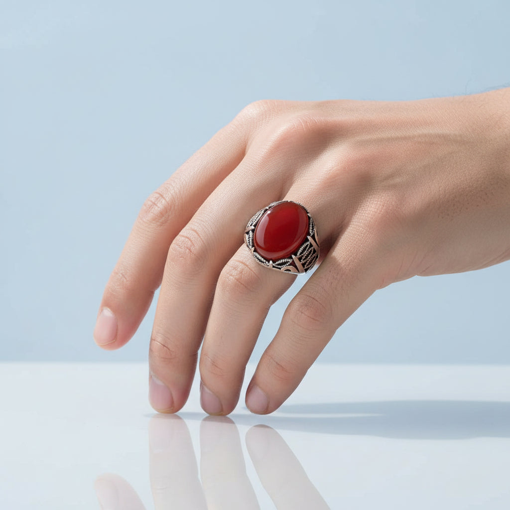 Silberner Herrenring mit Achatstein