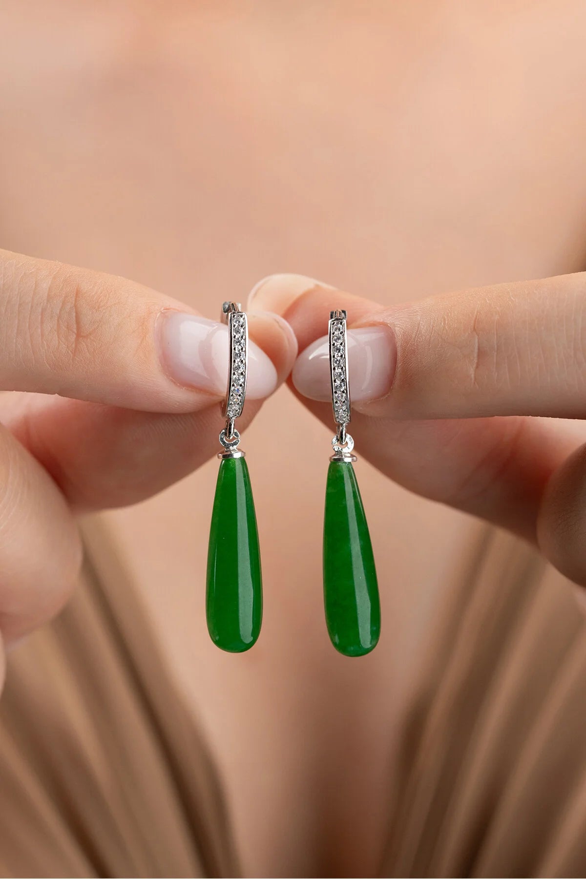 Groene Druppel Creolen met Steentjes | 925 Zilver