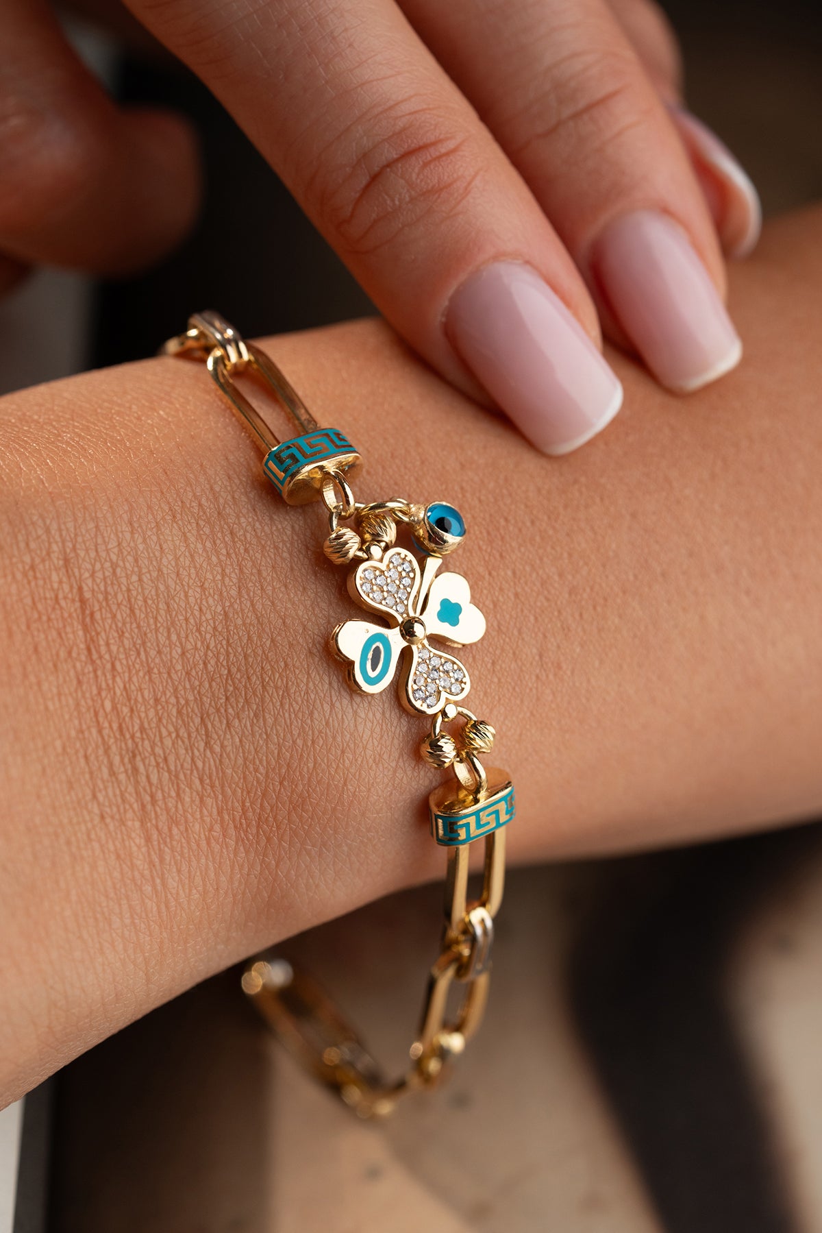 Klaver Charm Armband met Nazar | 925 Zilver