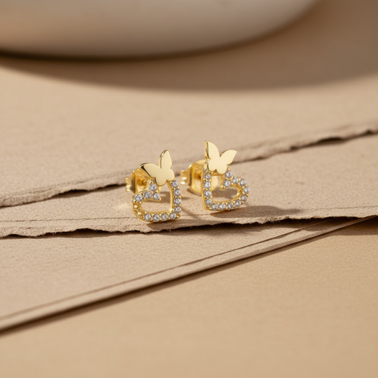 Hart & Vlinder Oorknopjes | 925 Zilver