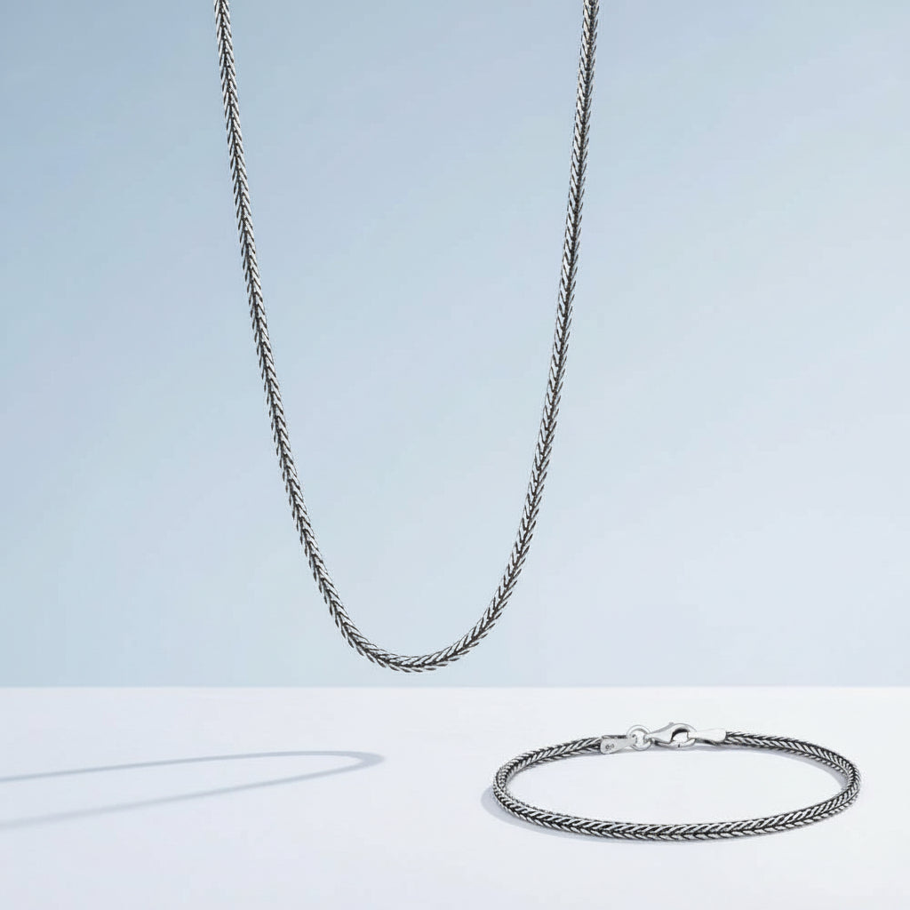Fuchsschwanz-Halskette und Armband aus 925er Silber, 2,5 mm
