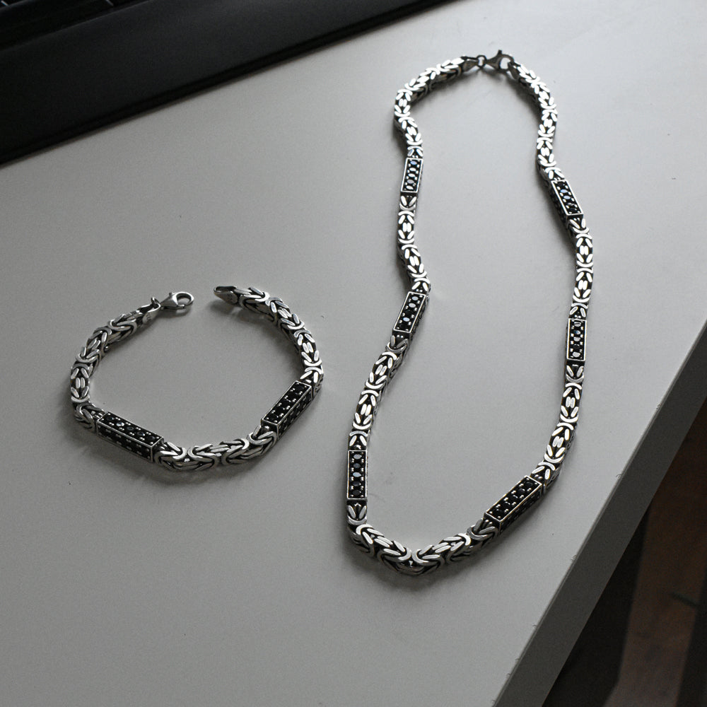 Set aus 925er Silber, Kette und Armband, Königsglied (5,5 mm)