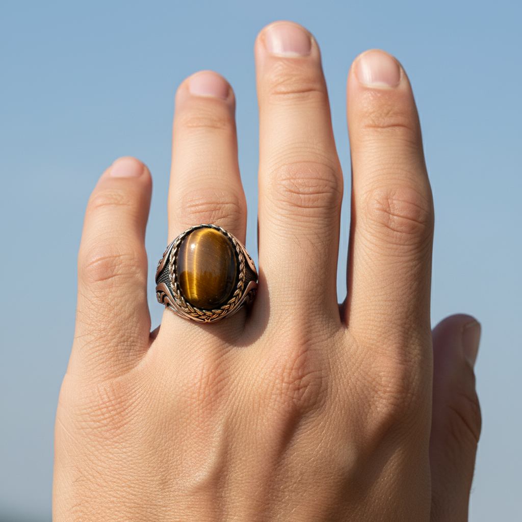 Herrenring mit Tigerauge-Stein