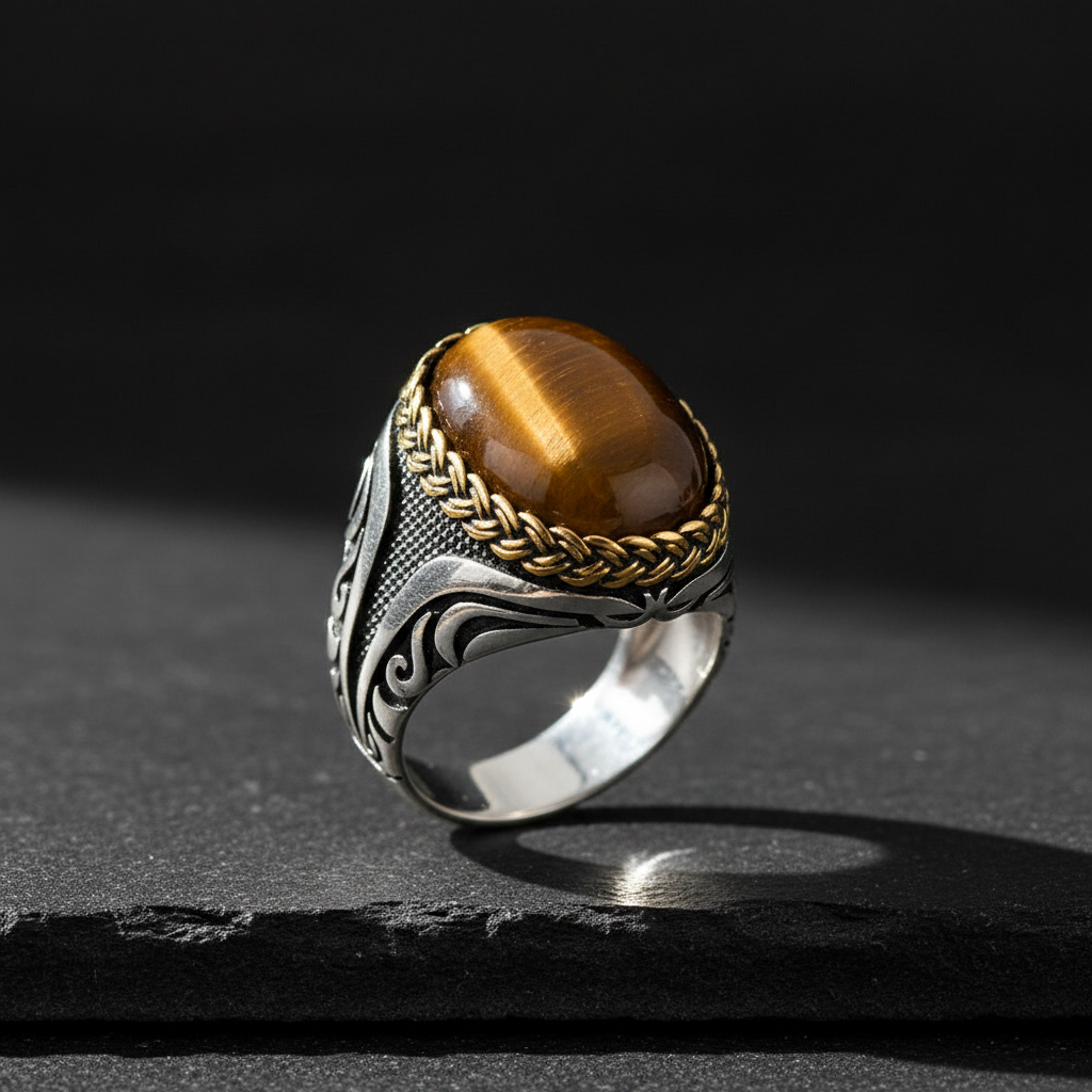 Herrenring mit Tigerauge-Stein