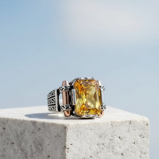 Herrenring mit gelber Zirkonia - 925 Sterlingsilber