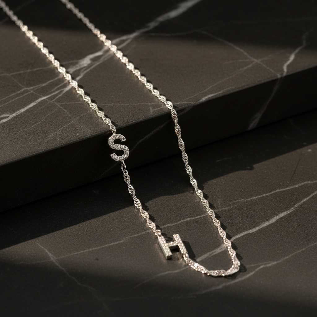 Personalisierte Doppelbriefkette - 925 Silber