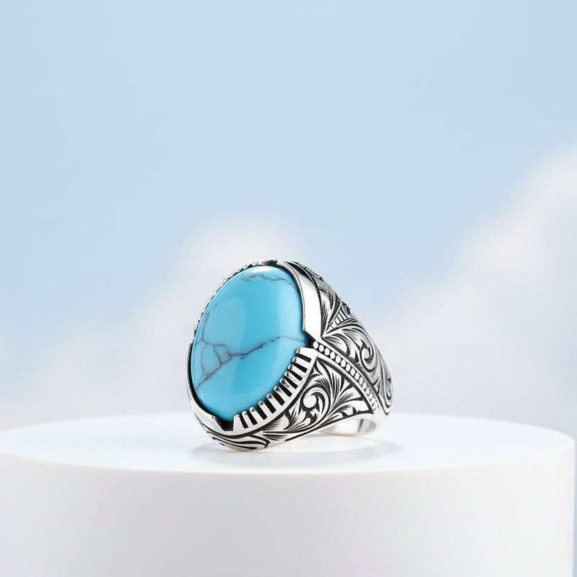 925 Sterling Silber Herrenring mit türkisfarbenem Stein