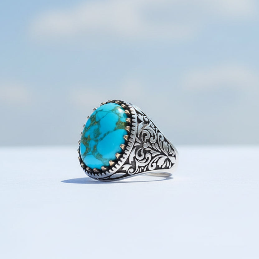 925 Sterling Zilveren Herenring met Turquoise Steen