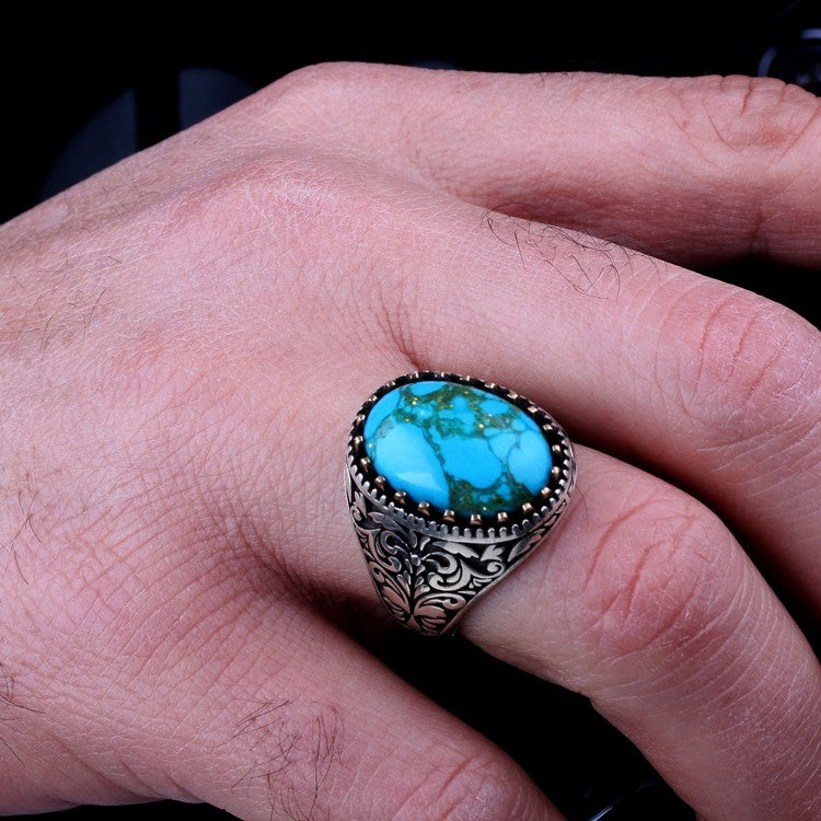 925 Sterling Silber Herrenring mit türkisfarbenem Stein