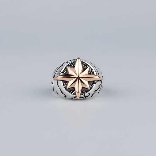 Herrenring mit Kompassstern von 925 Sterlingsilber