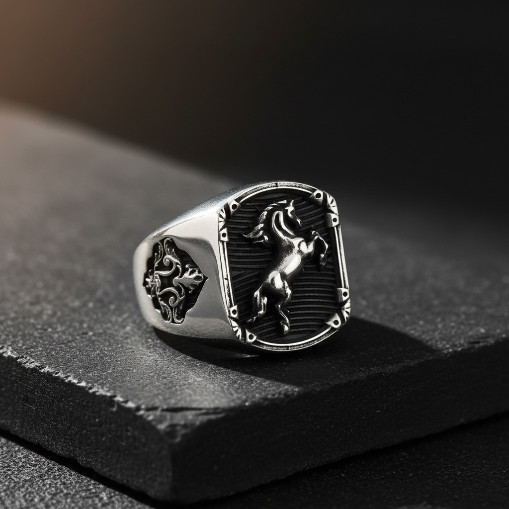 Paard Zegelring in Zilver