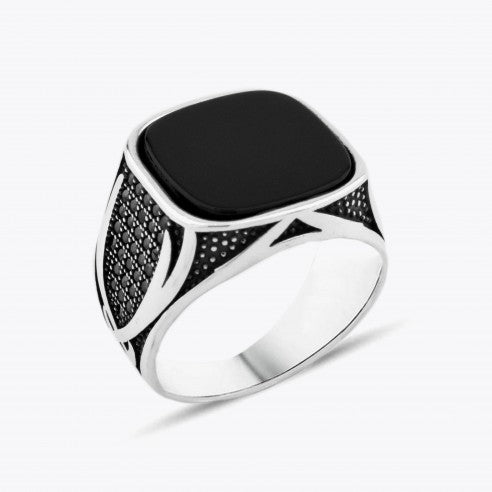 Zwaard - Zilveren Heren Ring Met Onyx