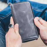 Grijze Leren Smartphone Portemonnee met 16 vakjes BLW3016-G