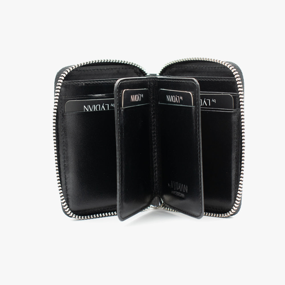Schwarze Lederbrieftasche mit Reißverschluss BLW796-S