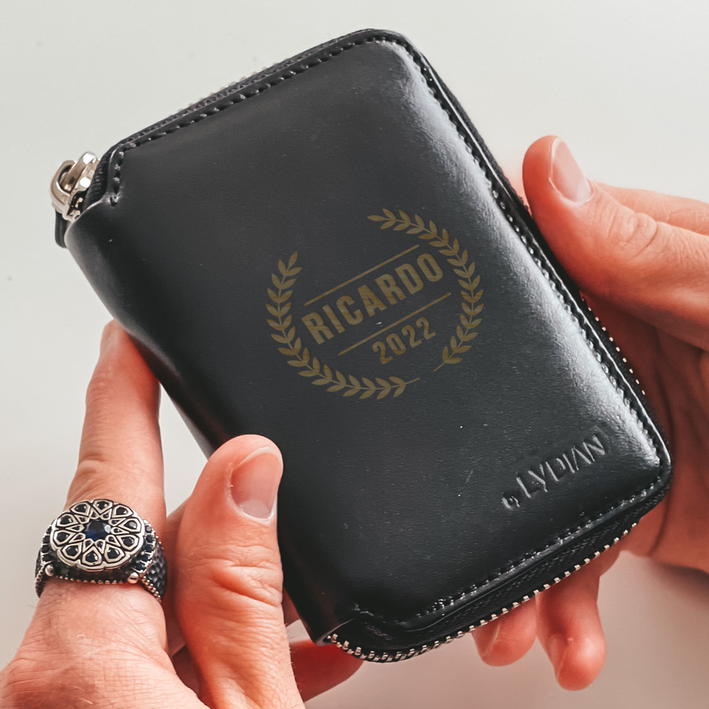 Unisex-Geldbörse aus schwarzem Leder mit Namen BLW796-S