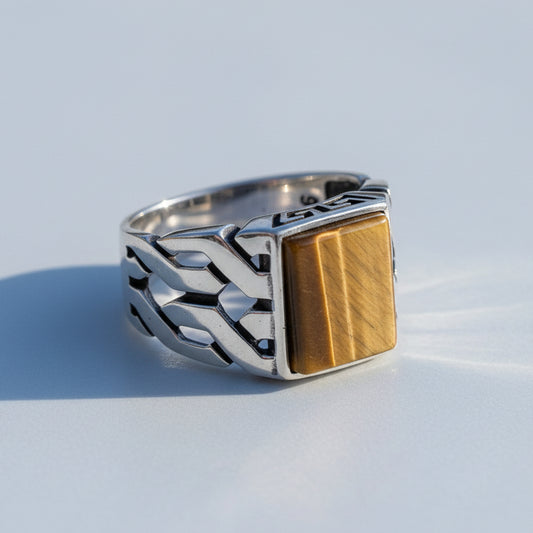 Herrenring aus 925er Silber mit Tigerauge Stein LMR263