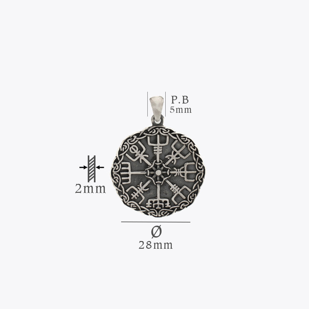 Vegvisir-Rune-Amulett-Anhänger mit Kette – 925er Sterlingsilber