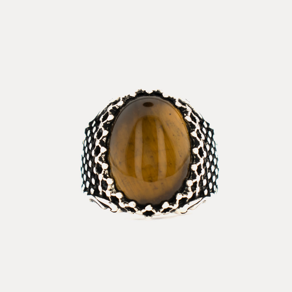 Ovale Tijgeroogsteen Sterling Zilveren Ring BLK001