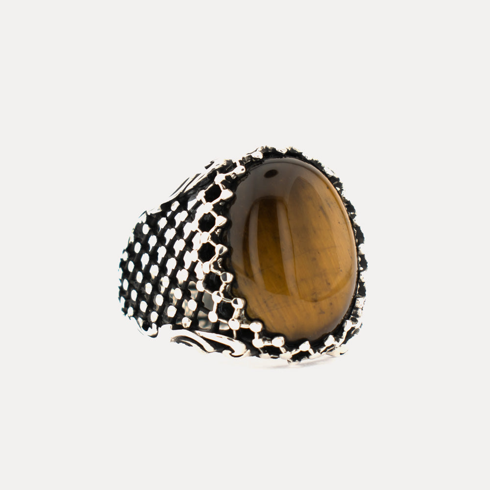 Ovaler Ring aus Sterlingsilber mit Tigeraugenstein BLK001