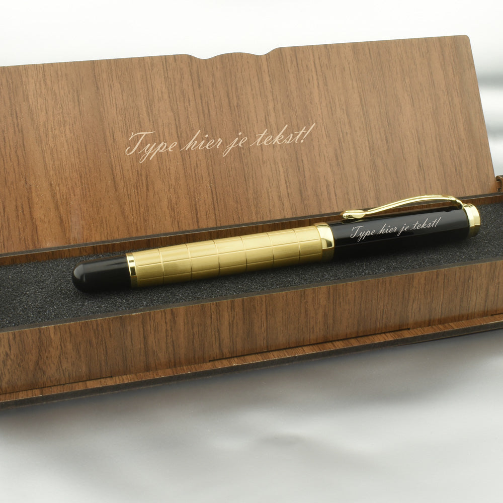 Personalisierter Tintenroller – Schreibset mit gravierter Holzbox BLP1214-R