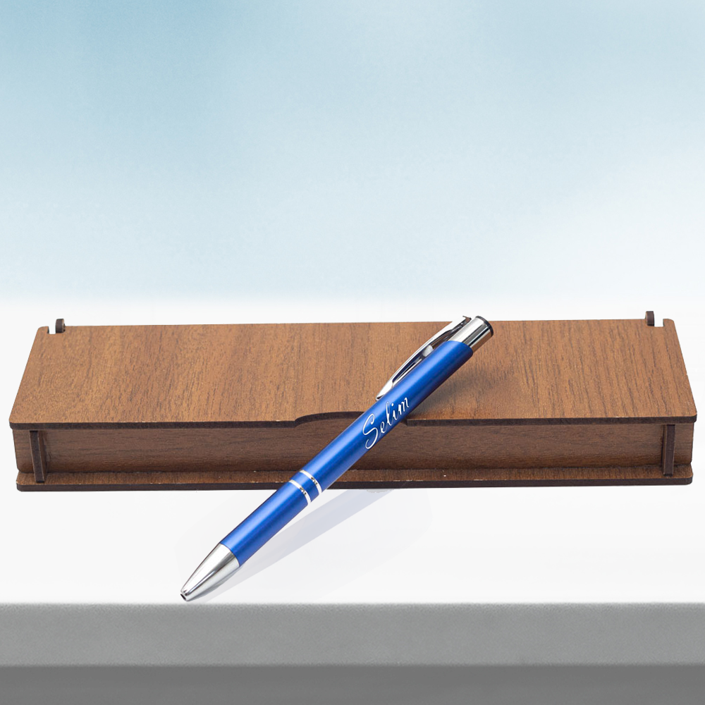 Personalisierter Kugelschreiber – Schreibset mit gravierter Holzbox BLP2002BL