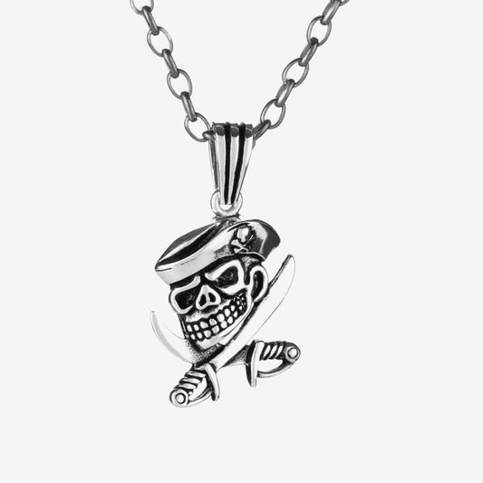 Karibische Piraten-Halskette mit Totenkopf-Anhänger aus 925er Silber BLPTK002