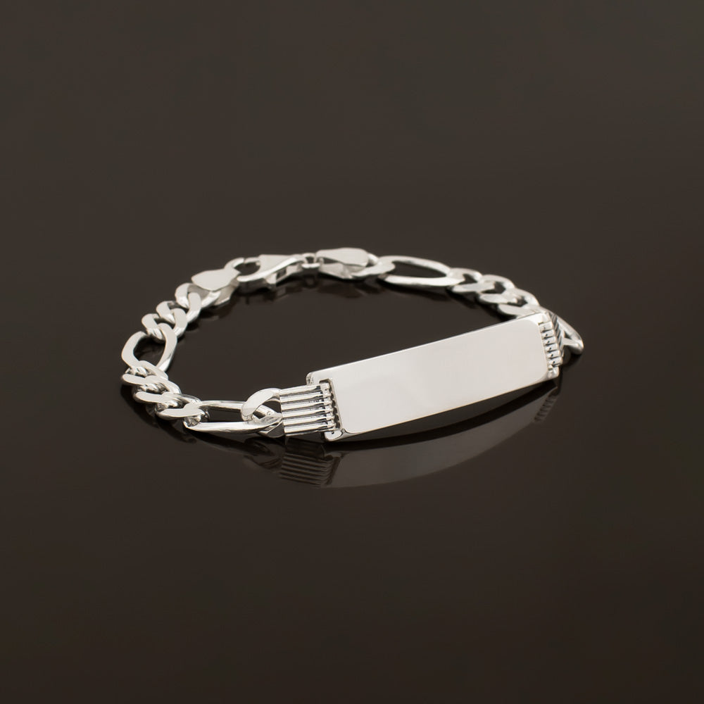Figaro-Armband mit Gravurplättchen, Silber / 8 mm breit