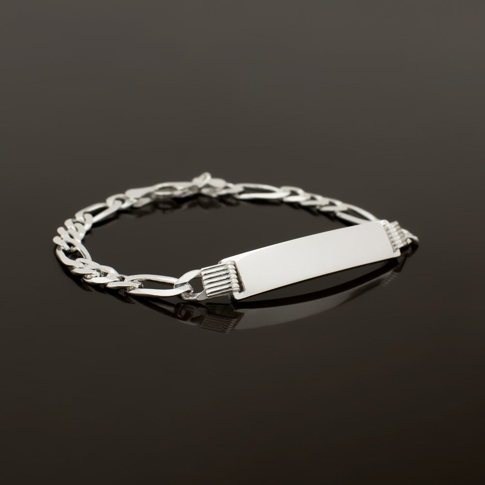 Figaro-Armband mit Gravurplättchen, Silber / 6 mm breit