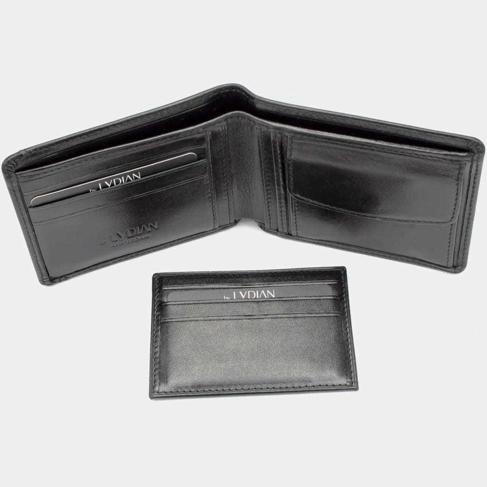 Schwarze Lederbrieftasche mit Kartenhaltergravur BLW1320-S