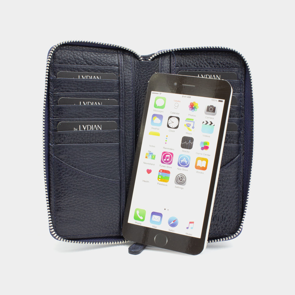 Blaues Smartphone-Portemonnaie aus Leder mit 16 Fächern BLW3016-L