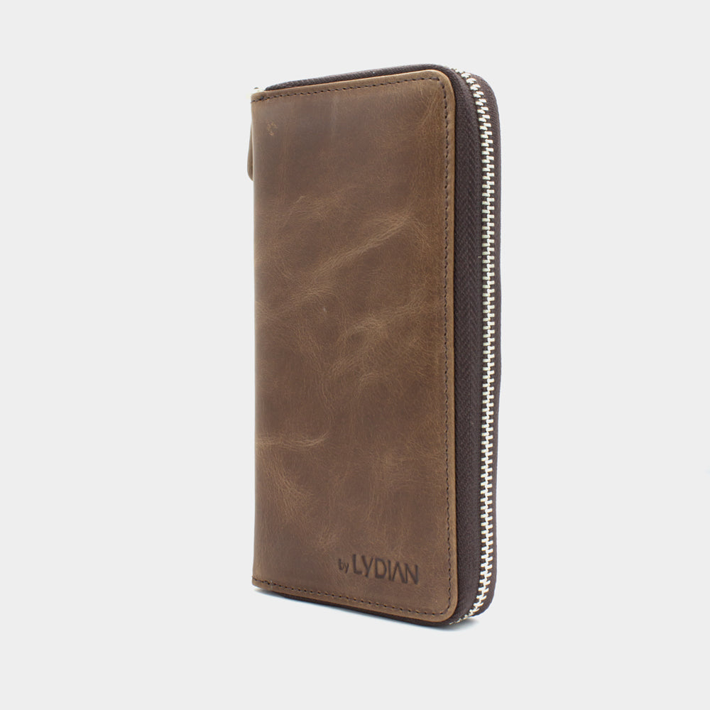 Braunes Leder-Smartphone-Portemonnaie mit 16 Fächern BLW3016-K
