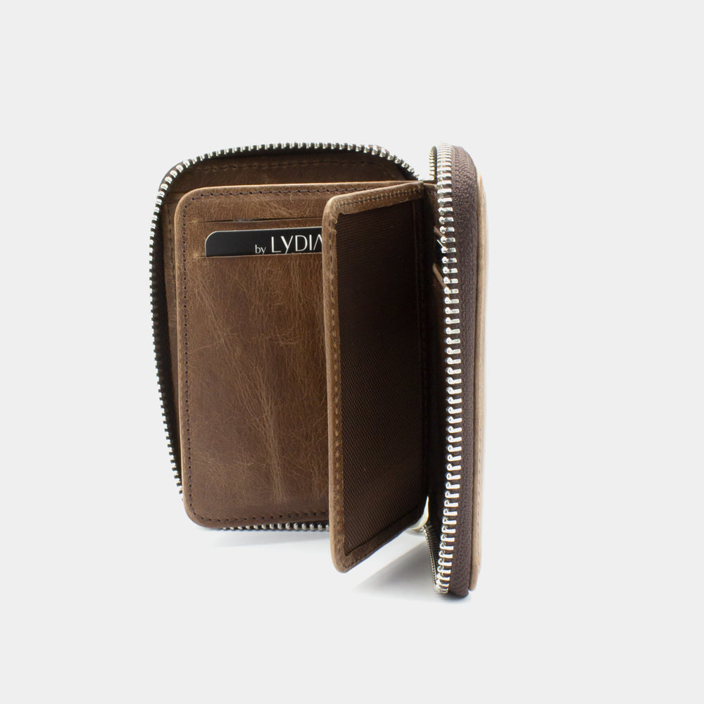 Braune Lederbrieftasche mit Reißverschluss BLW796-GK