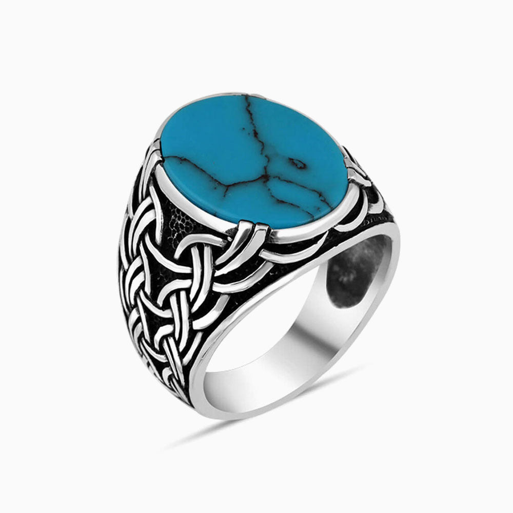 925 Zilveren Heren Ring Met Turquoise Steen ORT2108